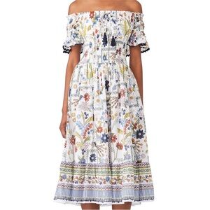 Tory Burch Multicolor Floral Off-Shoulder Midi Dress